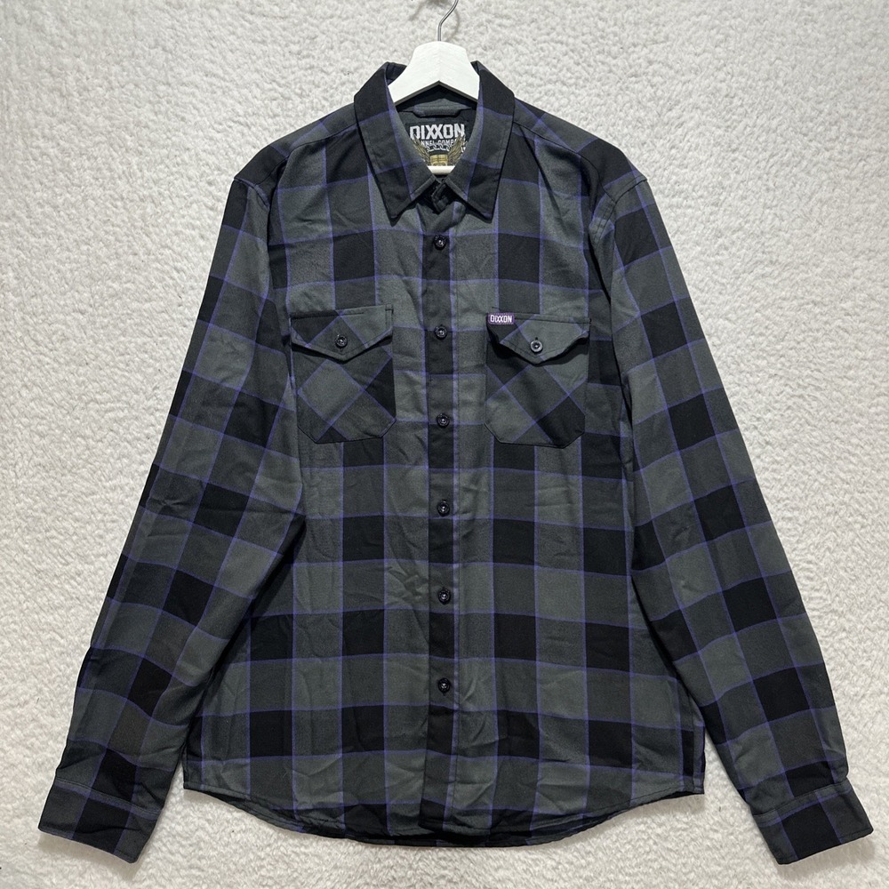 Dixxon Flannel Co Mens Long Sleeve Shirt Sz LT Gray Black Plaid The Gift Flannel